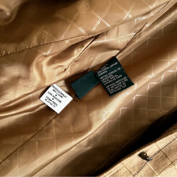 VTG Lauren Ralph Lauren Brown Plaid Blazer windowpane plaid elbow pads 6 - Picture 7 of 8